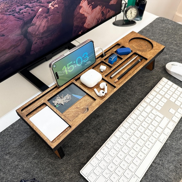 Personalized Wood Desk Organizer: Phone, Tablet & Pen Holder