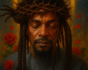 Black Jesus Faith and Roses Otha B Art (FRAMED)