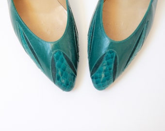 blue snakeskin heels