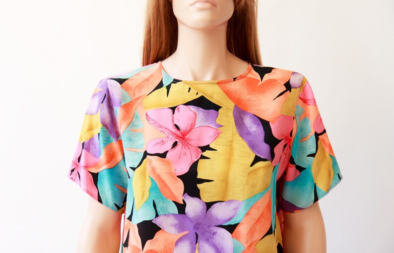 80s tropical silk T-shirt
