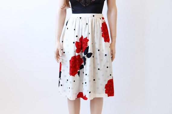 80s silk rose print midi skirt small