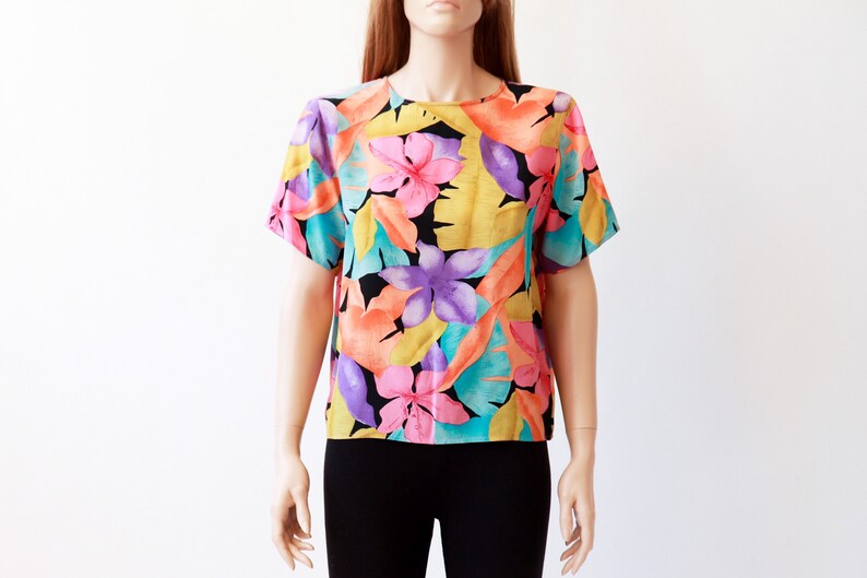 80s tropical silk T-shirt