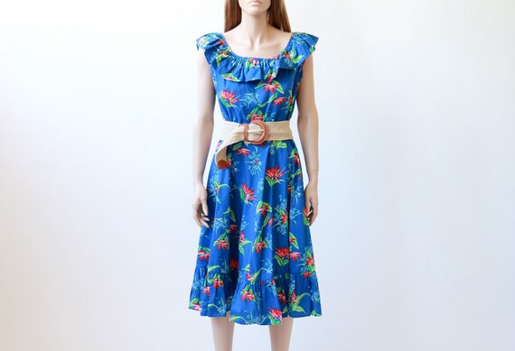 70s tropical ruffle collar sundress