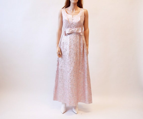 60s brocade maxi dress | pink sleeveless long dres