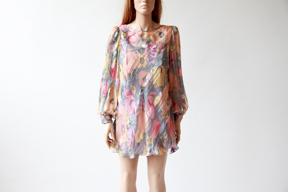 80s floral silk mini dress