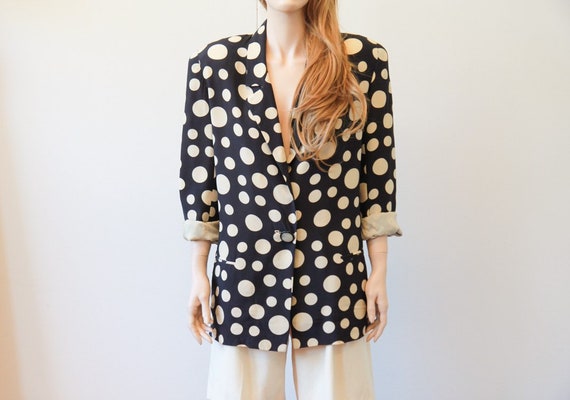 vintage 80s Boxy Blazer | silk blazer | polka dot