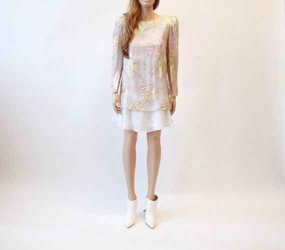 80s floral metalic mini dress | long sleeve minidr