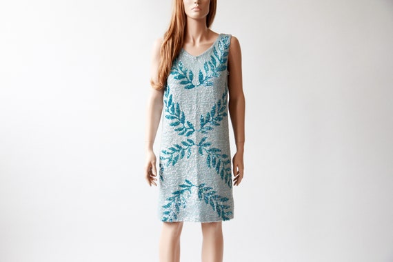 60s blue sequin sweater dress