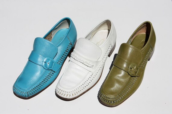 60s/70s Italian avocado green leather loafers