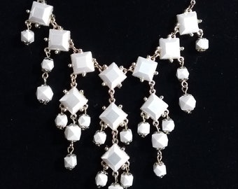 Womens Vintage Bib Necklace with Ivory Colored Embellishments