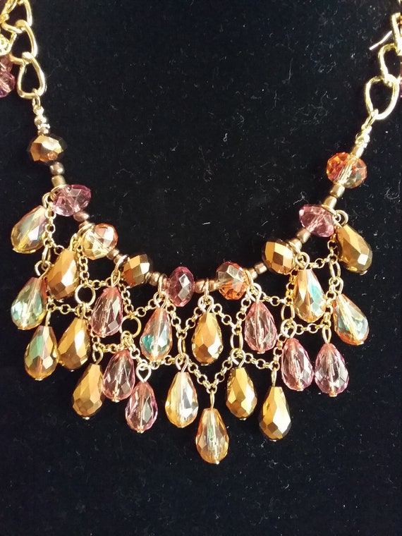 Julea Copper Bronze Tiered Teardrop Beaded Necklace With Matching