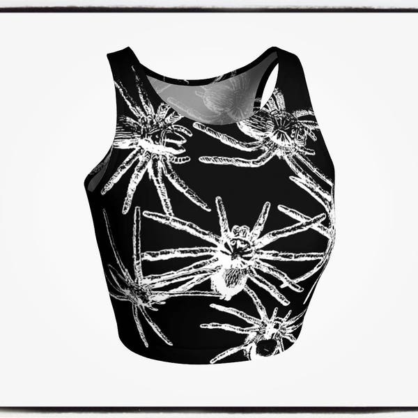 Spiderella Crop Top ~ Tank Tops ~ Halloween ~ Spiders ~  Athleticwear ~ Witchy ~ Arachnophobia ~ Fashion ~ Festivalwear ~ Goth Workout ~