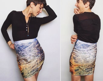 Burbank Pencil Skirt ~ Aerial Photography ~ Bodycon ~  Map Dress ~ Airplane Photography ~ Topography ~ Map Skirt ~ Sky