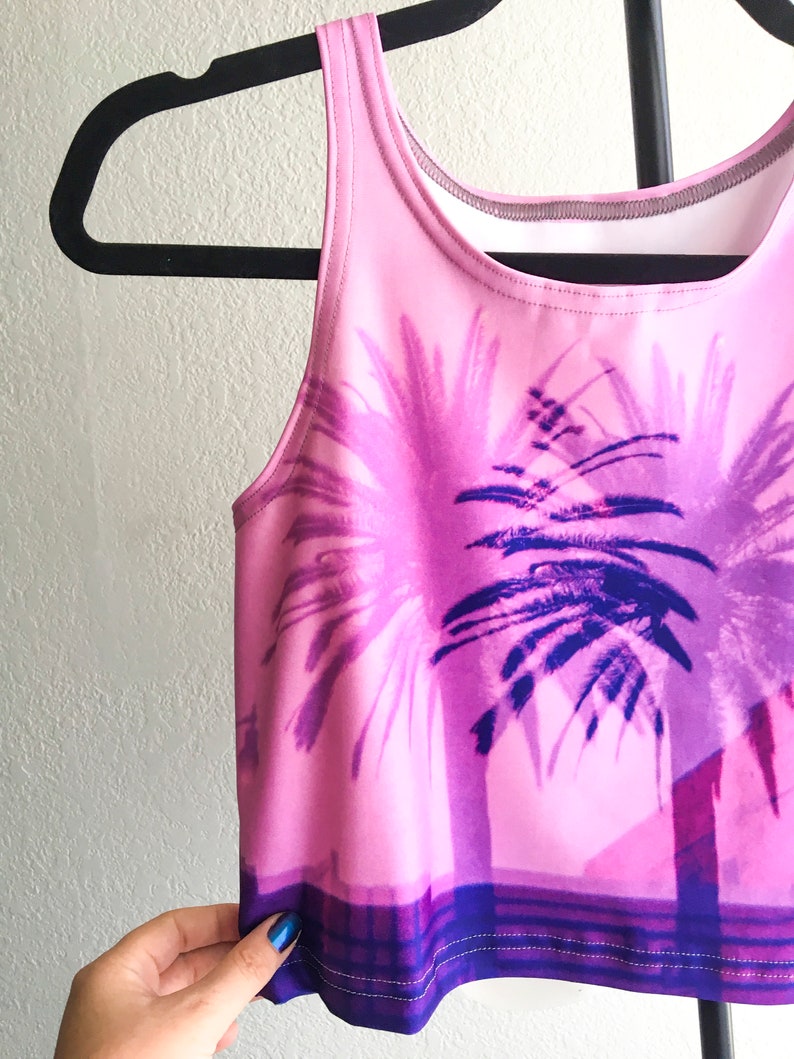 Twin Palms Crop Top Hollywood Blvd Holga Art Double Exposure Athleticwear Hot Pink Festivalwear Tank Tops Workout Clothes image 7