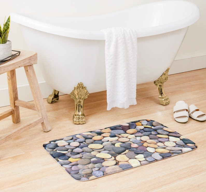 Stepping Stone Bath Mat Kitchen Dish Dry Mat Rocks Bathroom Decor Seaside Kitchen Decor River