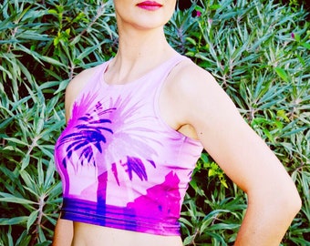 Twin Palms Crop Top ~ Hollywood Blvd ~ Holga Art ~ Double Exposure ~ Athleticwear ~ Hot Pink ~ Festivalwear ~ Tank Tops ~ Workout Clothes ~