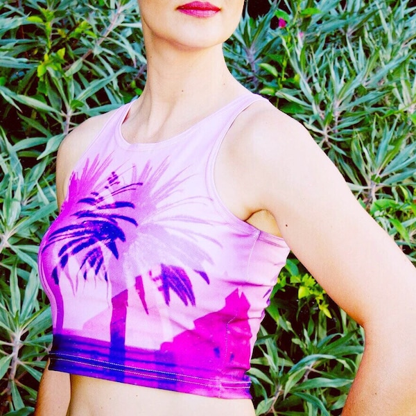Twin Palms Crop Top ~ Hollywood Blvd ~ Holga Art ~ Double Exposure ~ Athleticwear ~ Hot Pink ~ Festivalwear ~ Tank Tops ~ Workout Clothes ~