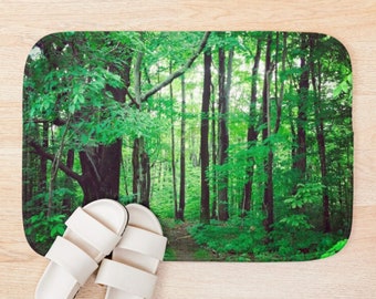 Forest Green Bath Mat ~ Kitchen Dish Dry Mat ~ Trees ~ Nature ~ Bathroom Decor ~ Woods ~ Kitchen Decor ~ Hiker Gift ~ Green Bathroom Decor