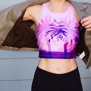 Twin Palms Crop Top Hollywood Blvd Holga Art Double Exposure Athleticwear Hot Pink Festivalwear Tank Tops Workout Clothes image 2
