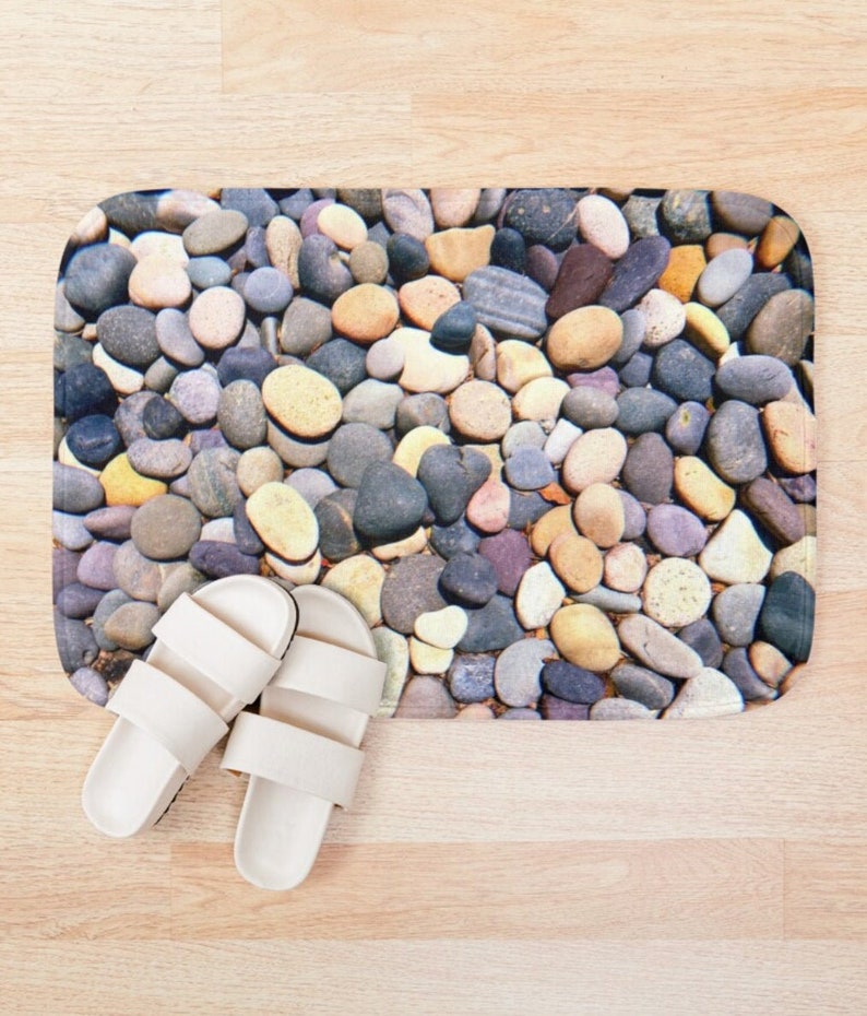 Stepping Stone Bath Mat Kitchen Dish Dry Mat Rocks Bathroom Decor Seaside Kitchen Decor River