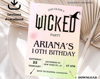 Wicked Birthday Party Invitation: Elphaba & Glinda Theme (Canva Editable, Digital Download)