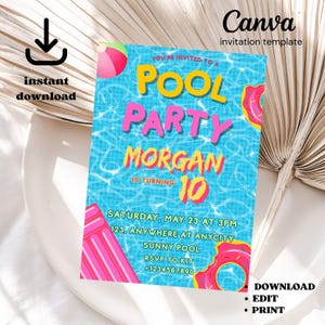 Editable Girls Pool Party Birthday Invitation Template Pool Party Birthday Party Invite Girls Teenage Birthday Invite Digital Download 257