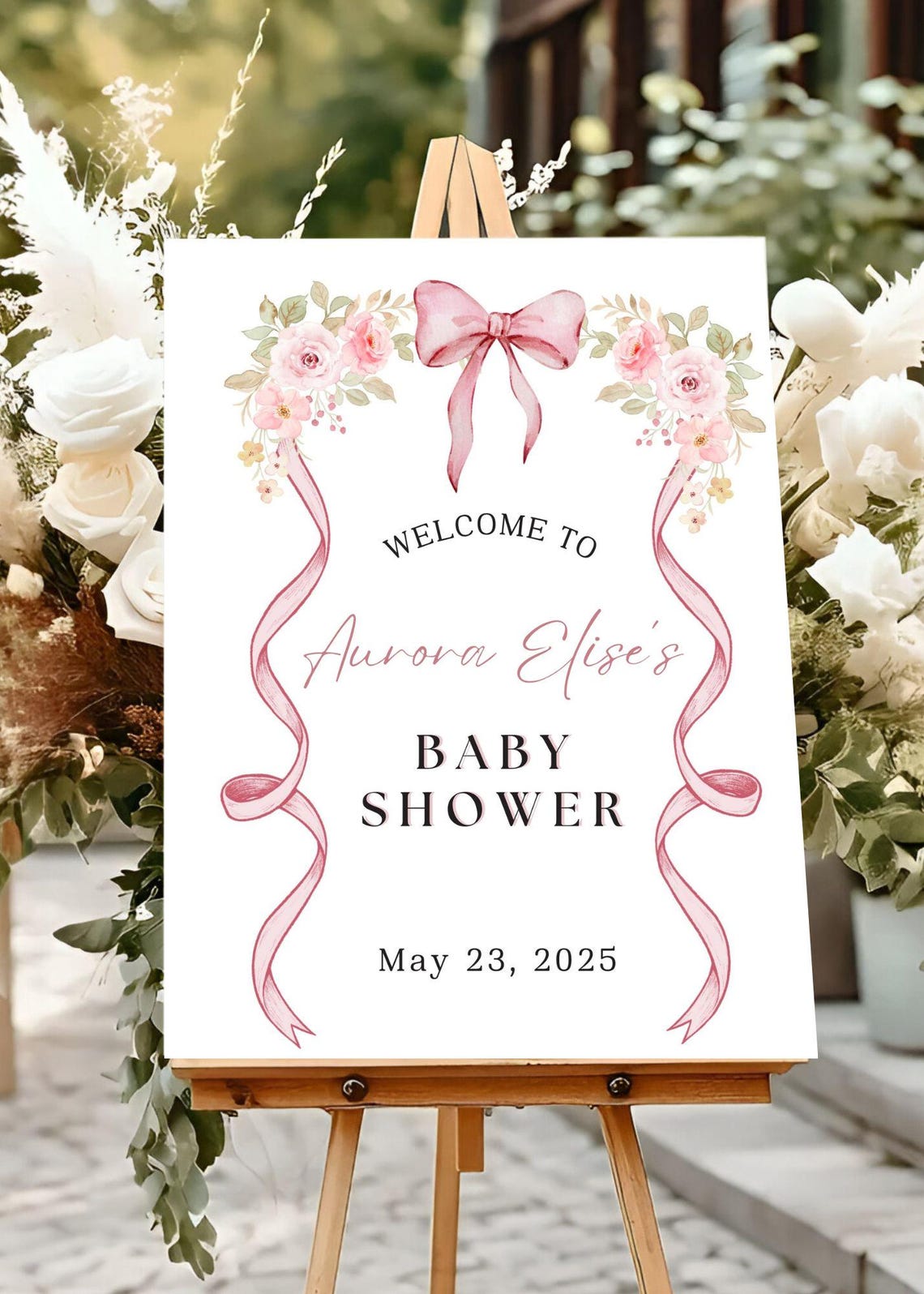 Welcome Rosa Pink Bow Baby Shower Welcome Sign: Editable Template (digital Download ...