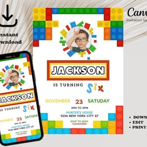 Building Blocks Birthday Invitation: Bricks Party Invite (Digital Download)