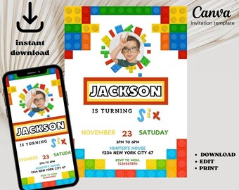Building Blocks Birthday Invitation: Bricks Party Invite (Digital Download)