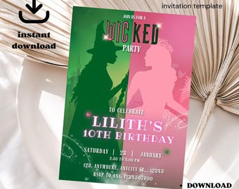 Editable Wicked Birthday Party Invitation: Canva Template (Digital Download)