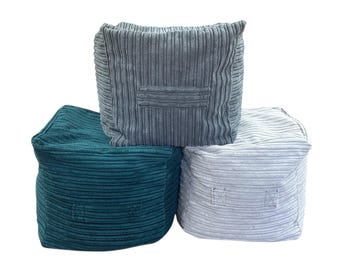 Plush Cord Bean Bag - Cube, REMOVABLE / WASHABLE Covers, Double Zipped, 2 Sizes
