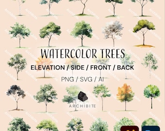 Vector Cutouts - Watercolor Trees Elevation
