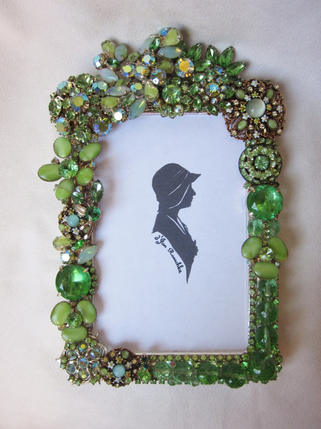 Vintage Rhinestone Jewelry Picture Frame Repurposed Green Etsy