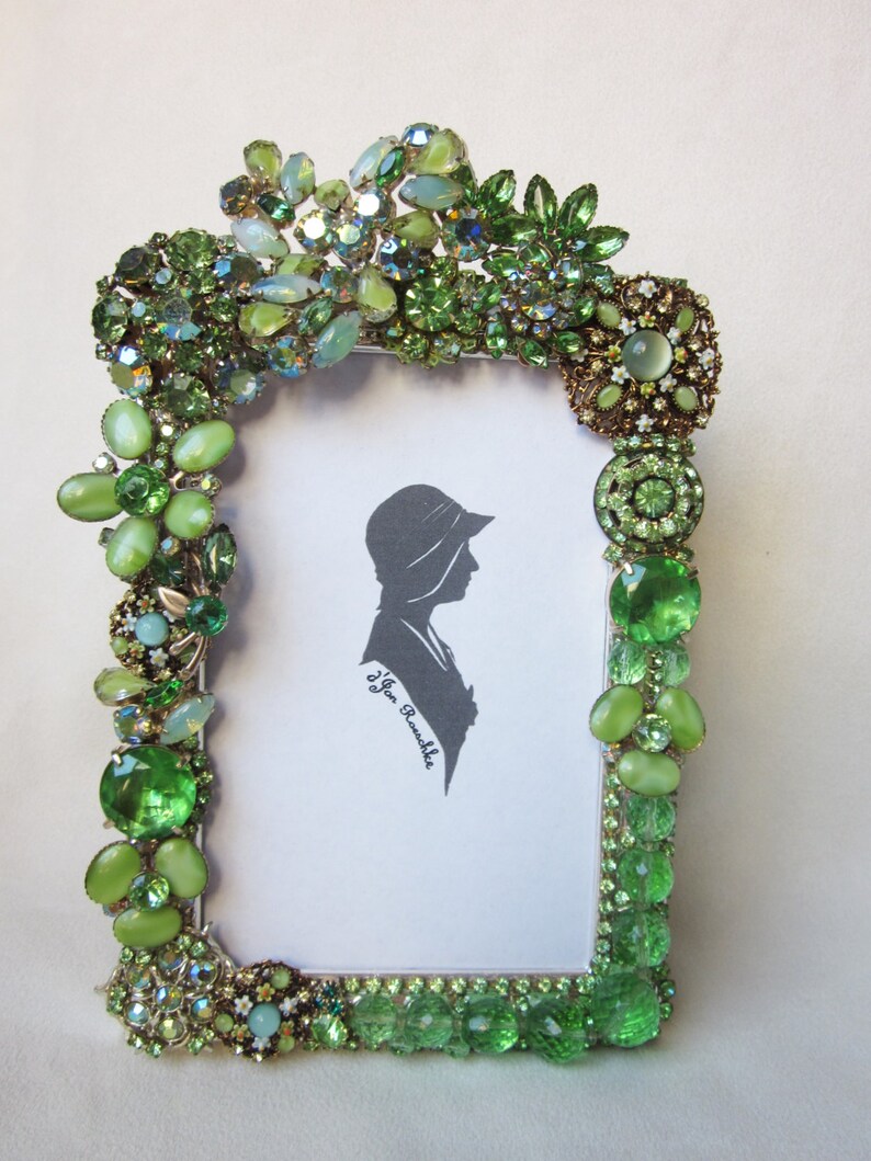 Vintage Rhinestone Jewelry Picture Frame Repurposed Green Etsy
