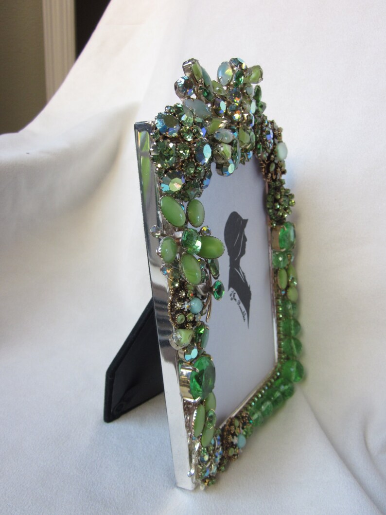Vintage Rhinestone Jewelry Picture Frame Repurposed Green Etsy
