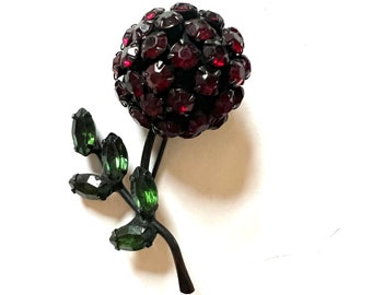 Vintage Warner Red Cherry Rhinestone Brooch Figural Fruit