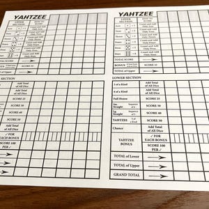 Yahtzee Score Sheet, Würfelspiele, Würfel, Game nigt, Digital Download, 8,5 x 11, Game Tracker, Printable Score Sheet, PDF