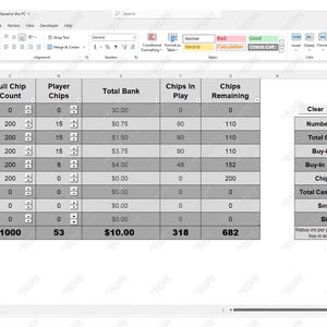 ポーカーチップ計算機 見積りマクロ Excel スプレッドシート プログラム ゲームナイト ポーカーナイト ゲームプランナー デジタルダウンロード