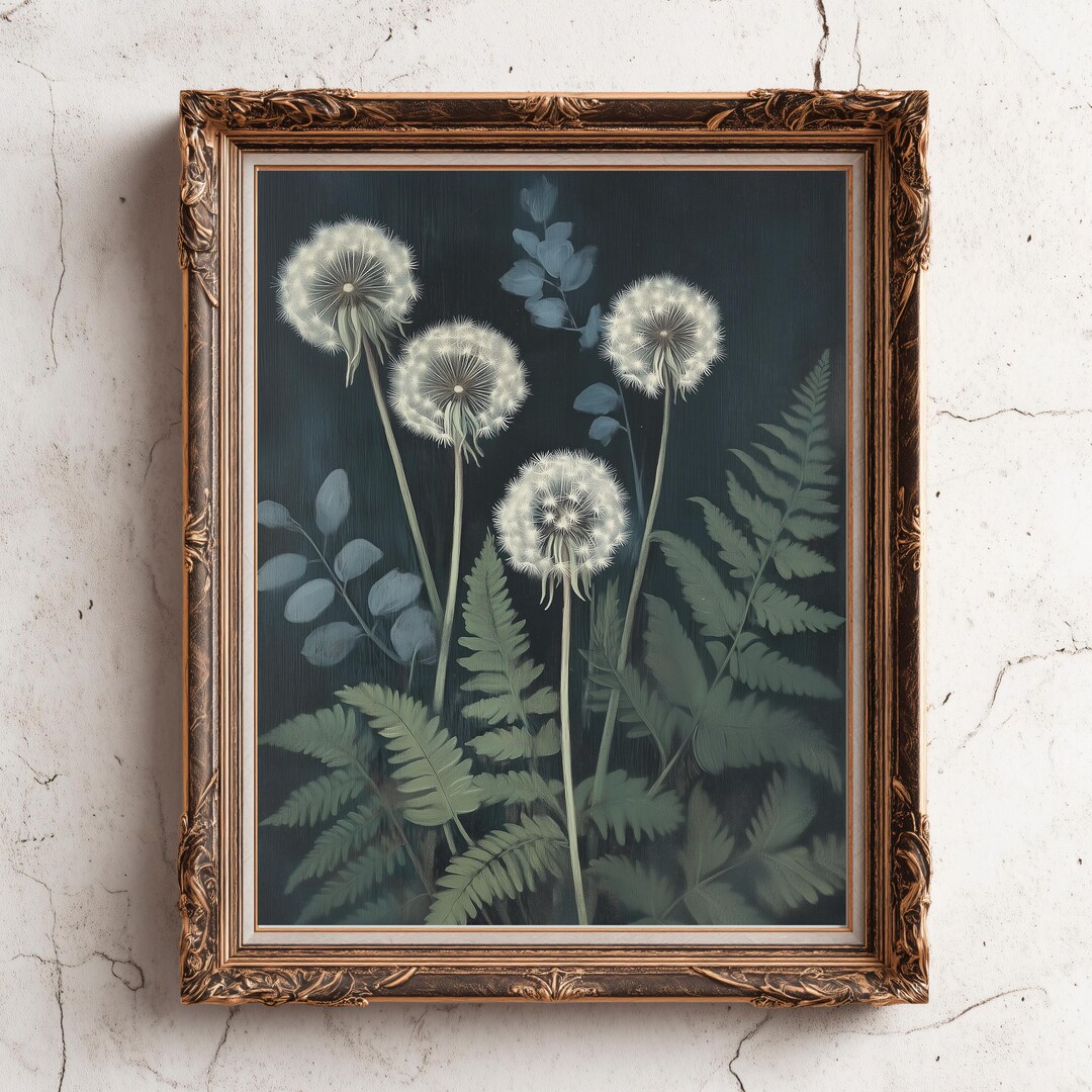 Dandelion Botanical Print - Dark Academia Flower Print - Moody Cottage ...
