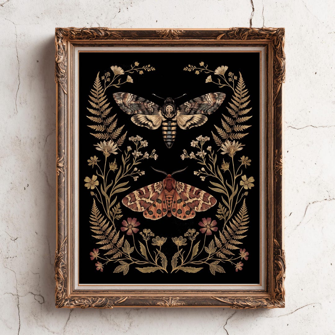 Death Head Hawk Moth and Garden Tiger Moth Wall Art Printable - Gothic ...