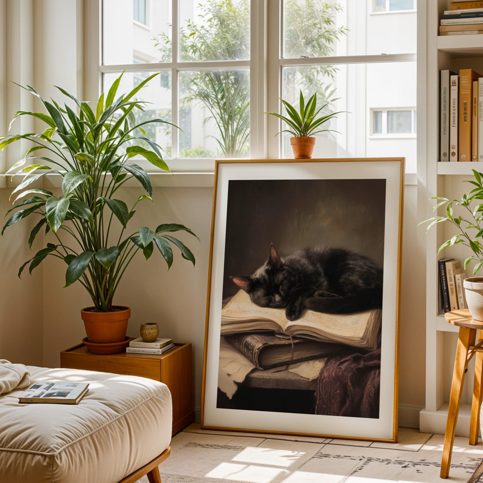 Dark Academia Black Cat Wall Art - Victorian Library Painting - Gothic ...