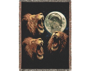 Lions Roaring at the Moon - Woven Blanket