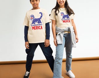 Funny 'Mericat Mullet Youth T-Shirt: Patriotic 4th of July Cat