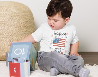 Kids Fourth of July T-Shirt – Hand-Drawn Fireworks & Flag