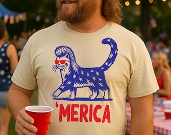 Funny Fourth of July Cat T-Shirt: Redneck 'Merica Comfort Colors