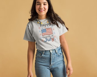 Kids 4th of July T-Shirt – Hand-Drawn Fireworks, American Flag