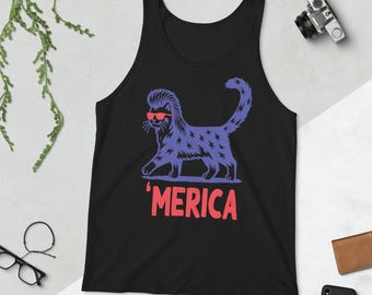 Funny Fourth of July Cat Tank Top: Patriotic 'Mericat Party Shirt