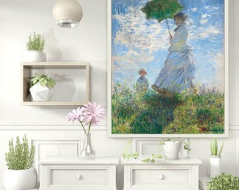 Impresión en lienzo de Monet: Mujer con sombrilla - Arte impresionista