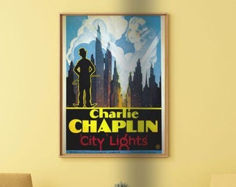 Impresión en lienzo de "Luces de la ciudad" de Charlie Chaplin - Arte cinematográfico enmarcado