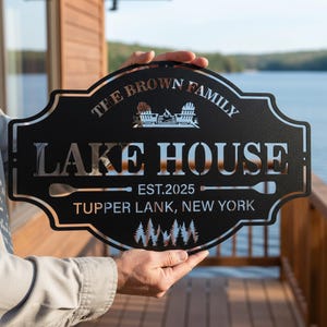 Personalized Lakehouse Metal Sign, Lakehouse Decor,Outdoor Metal Sign,Custom Lakehouse Gift,Custom Family Name Sign,Father's Day Gift 画像 1